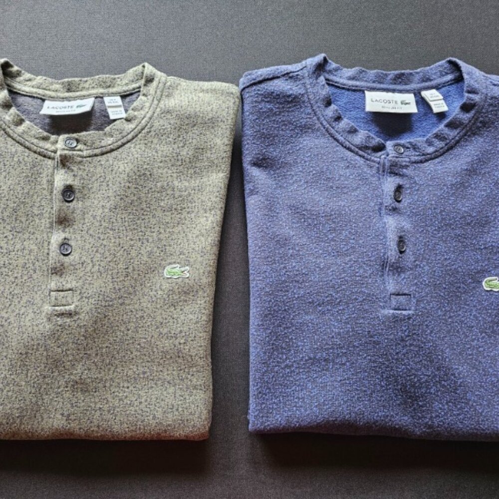 #2 - Lacoste Men's Long Sleeve Heavy 2XL, T-Shirt, 3-Button, Blue and Dark Green